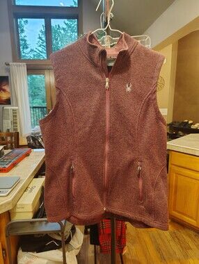 Spyder Women's Burgundy Knit Fleece Vest with Zip Pockets
